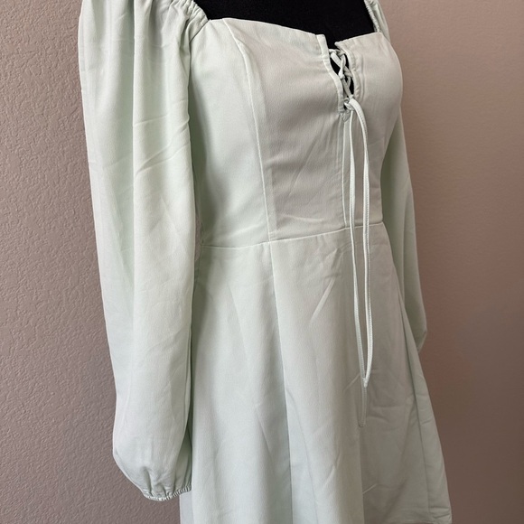 NEW ABERCROMBIE & FITCH Forest Green Chiffon Long Sleeve Short Dress, Small - Picture 3 of 8